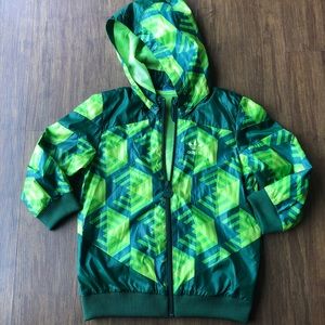 Adidas Youth Kids Green Windbreaker Jacket ~4 yr hooded packable tri foil turtle
